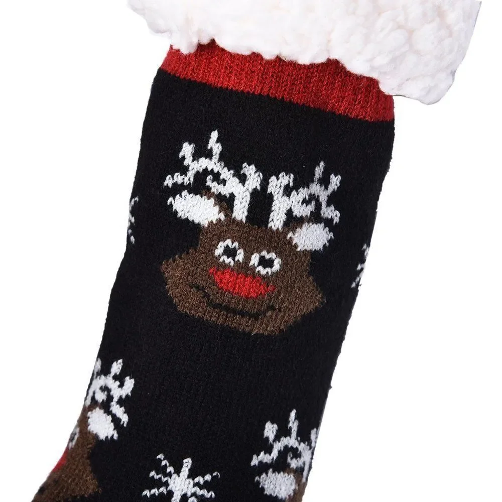 Reindeer Pattern Sherpa Lined Slipper Socks